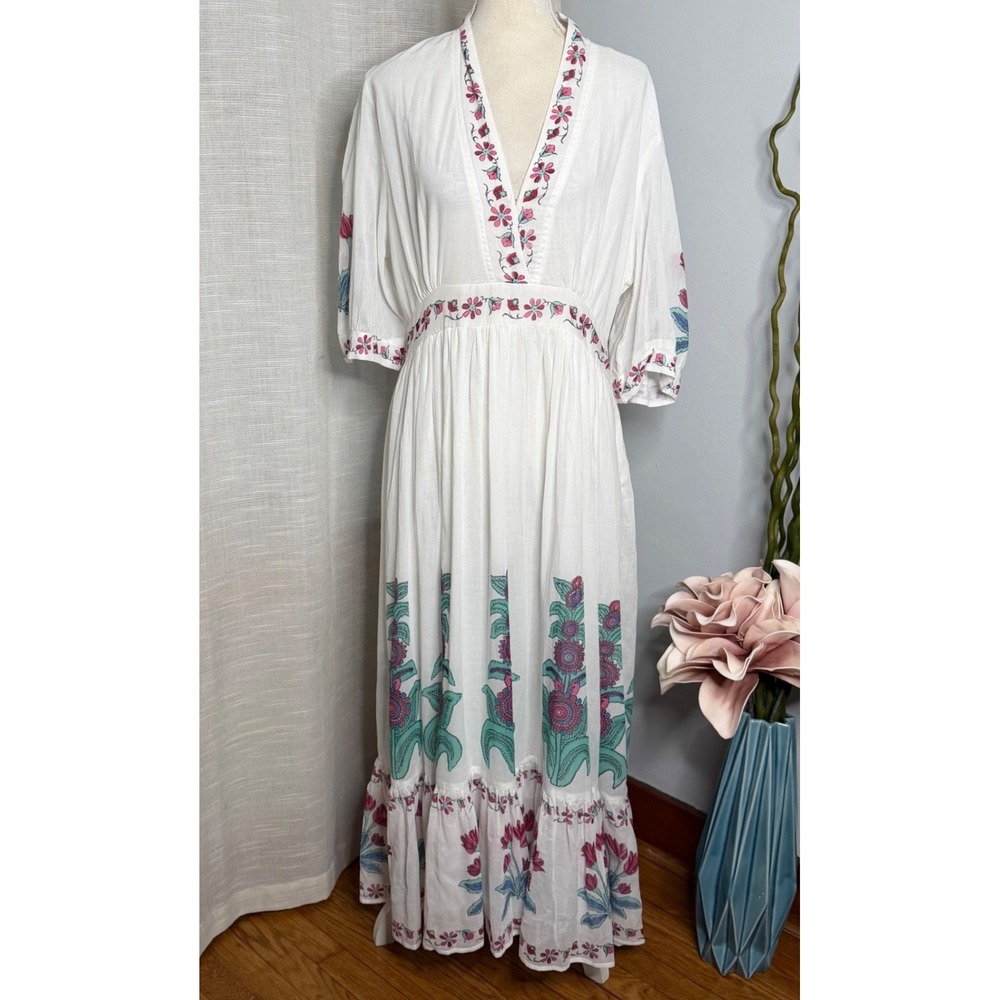 NWT Oliphant Kokoro Dress Floral Block Print Maxi 100% Cotton Women's Size XL